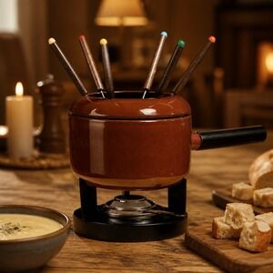 Vintage ESSENTIALS Enamelware Fondue Rust Model #5073 Made in Japan NEW in Box